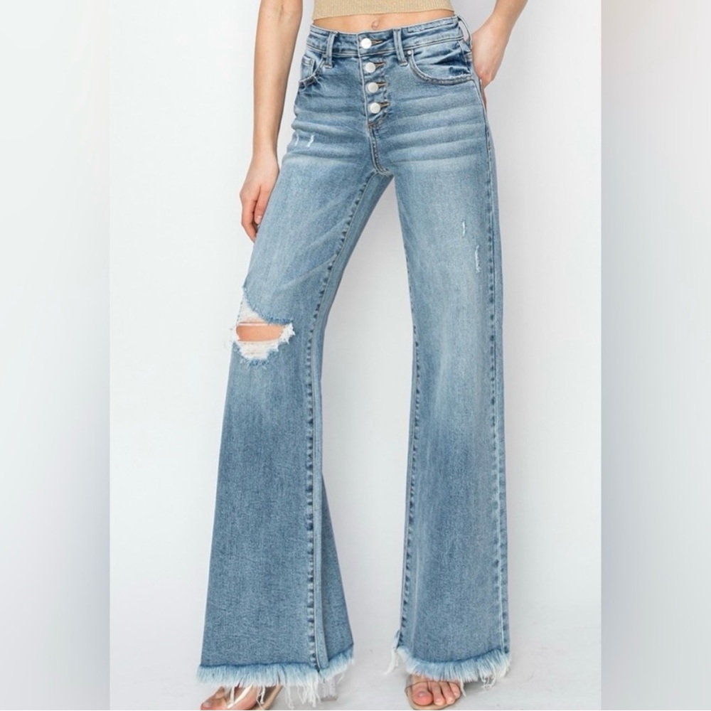 RISEN Mid Rise Button Fly Wide Leg Jean NWOT